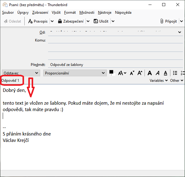 Thunderbird - šablona emailů