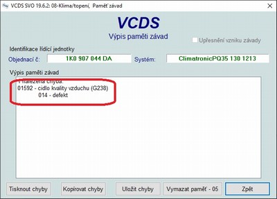 Sensor kvality vzduchu VW Touran